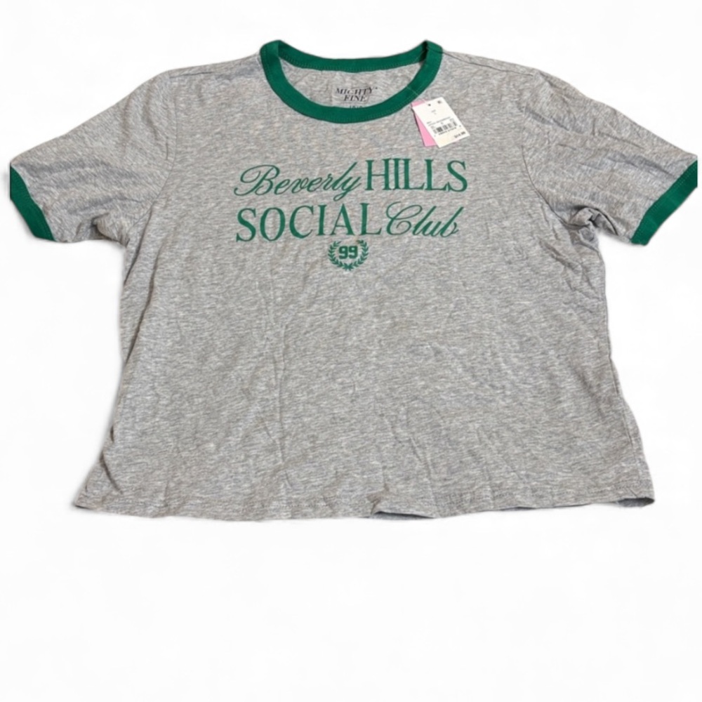 NWT Mighty Fine Beverly Hills Social Club Short Sleeve Heather Grey Cropped Top
